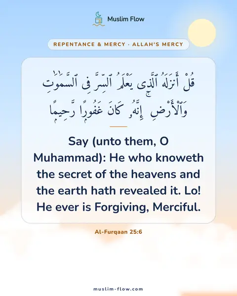 Al-Furqaan 25:6: Say (unto them, O Muhammad): He who knoweth the secret of the heavens and the earth hath revealed…
