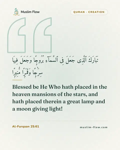 Al-Furqaan 25:61: Blessed be He Who hath placed in the heaven mansions of the stars, and hath placed therein a great…