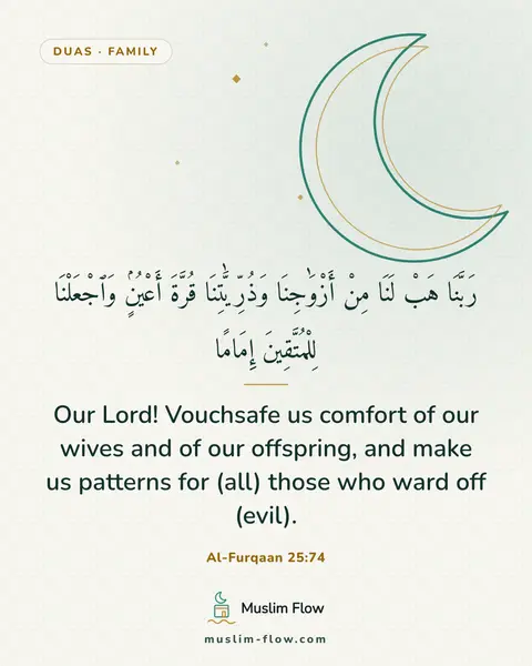 Al-Furqaan 25:74: Our Lord! Vouchsafe us comfort of our wives and of our offspring, and make us patterns for (all)…