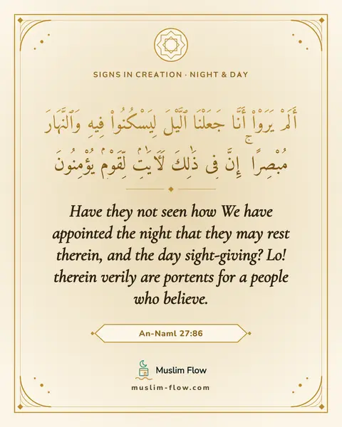 An-Naml 27:86: Have they not seen how We have appointed the night that they may rest therein, and the day…