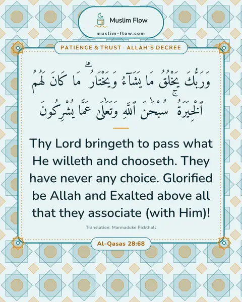 Al-Qasas 28:68: Thy Lord bringeth to pass what He willeth and chooseth. They have never any choice. Glorified be…