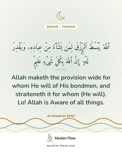 Al-Ankaboot 29:62: Allah maketh the provision wide for whom He will of His bondmen, and straiteneth it for whom (He…