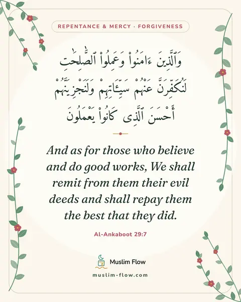 Al-Ankaboot 29:7: And as for those who believe and do good works, We shall remit from them their evil deeds and shall…