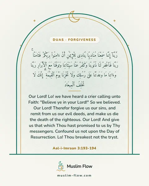 Aal-i-Imraan 3:193-194: Our Lord! Lo! we have heard a crier calling unto Faith: "Believe ye in your Lord!" So we believed…
