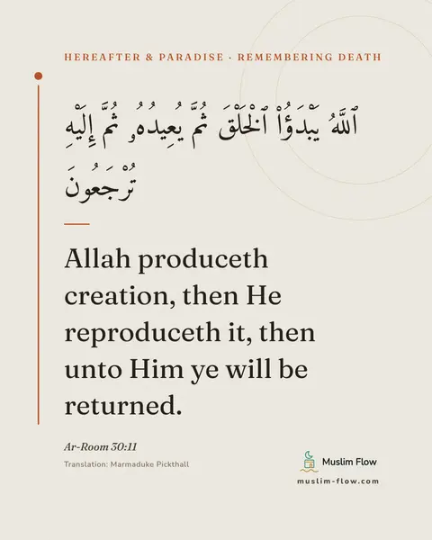 Ar-Room 30:11: Allah produceth creation, then He reproduceth it, then unto Him ye will be returned.