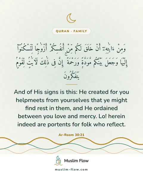 Ar-Room 30:21: And of His signs is this: He created for you helpmeets from yourselves that ye might find rest in…