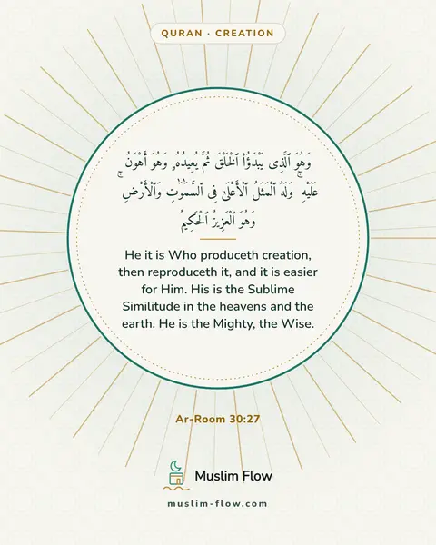 Ar-Room 30:27: He it is Who produceth creation, then reproduceth it, and it is easier for Him. His is the Sublime…