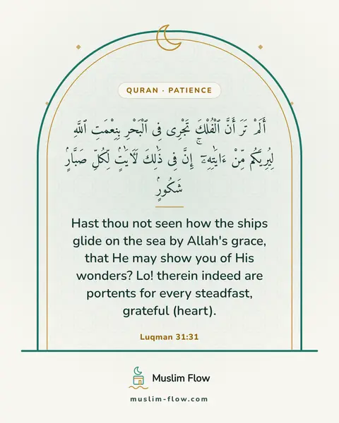 Luqman 31:31: Hast thou not seen how the ships glide on the sea by Allah's grace, that He may show you of His…