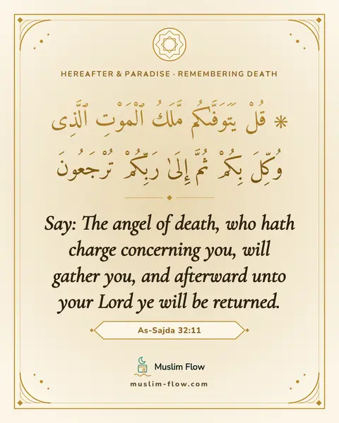 As-Sajda 32:11: Say: The angel of death, who hath charge concerning you, will gather you, and afterward unto your…