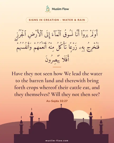 As-Sajda 32:27: Have they not seen how We lead the water to the barren land and therewith bring forth crops whereof…