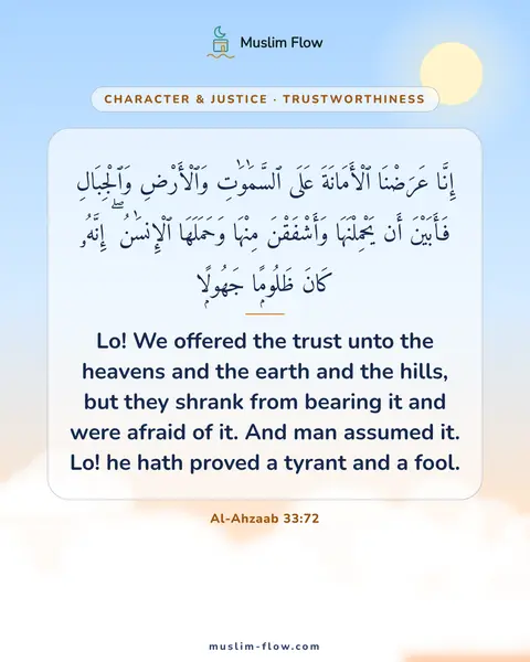 Al-Ahzaab 33:72: Lo! We offered the trust unto the heavens and the earth and the hills, but they shrank from bearing…