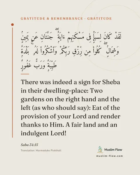 Saba 34:15: There was indeed a sign for Sheba in their dwelling-place: Two gardens on the right hand and the…