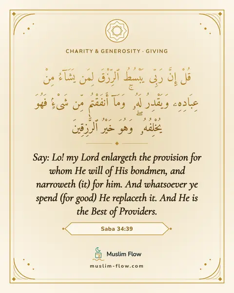 Saba 34:39: Say: Lo! my Lord enlargeth the provision for whom He will of His bondmen, and narroweth (it) for…