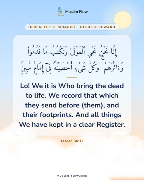 Yaseen 36:12: Lo! We it is Who bring the dead to life. We record that which they send before (them), and their…