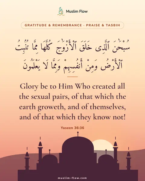 Yaseen 36:36: Glory be to Him Who created all the sexual pairs, of that which the earth groweth, and of…