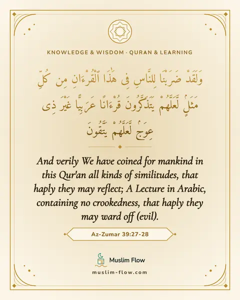 Az-Zumar 39:27-28: And verily We have coined for mankind in this Qur'an all kinds of similitudes, that haply they may…