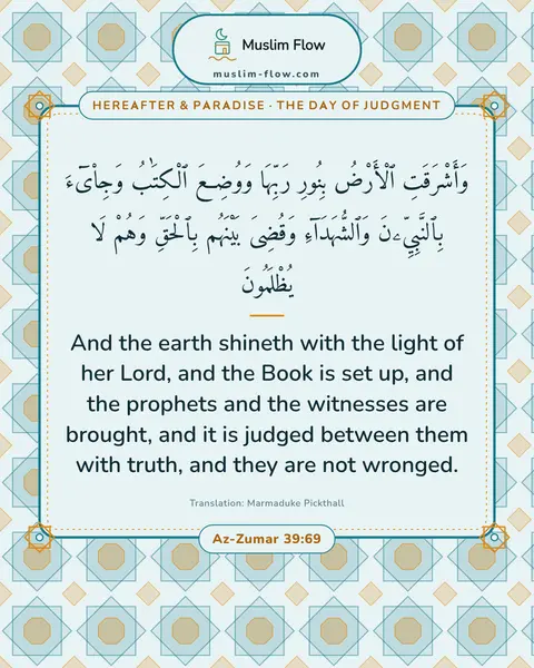 Az-Zumar 39:69: And the earth shineth with the light of her Lord, and the Book is set up, and the prophets and the…