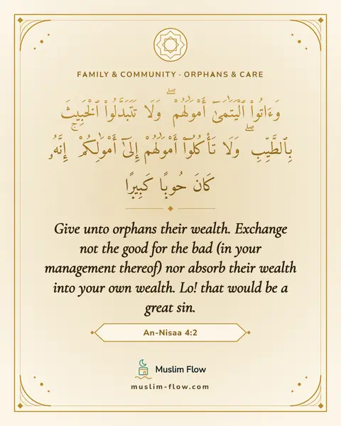 An-Nisaa 4:2: Give unto orphans their wealth. Exchange not the good for the bad (in your management thereof) nor…