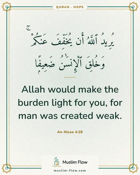 An-Nisaa 4:28: Allah would make the burden light for you, for man was created weak.