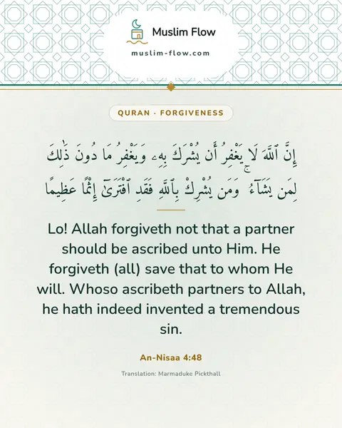 An-Nisaa 4:48: Lo! Allah forgiveth not that a partner should be ascribed unto Him. He forgiveth (all) save that to…