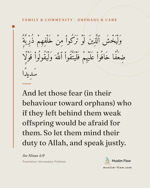 An-Nisaa 4:9: And let those fear (in their behaviour toward orphans) who if they left behind them weak offspring…