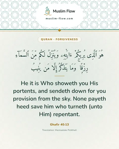 Ghafir 40:13: He it is Who showeth you His portents, and sendeth down for you provision from the sky. None payeth…