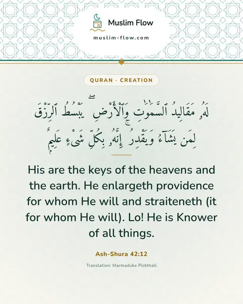 Ash-Shura 42:12: His are the keys of the heavens and the earth. He enlargeth providence for whom He will and…