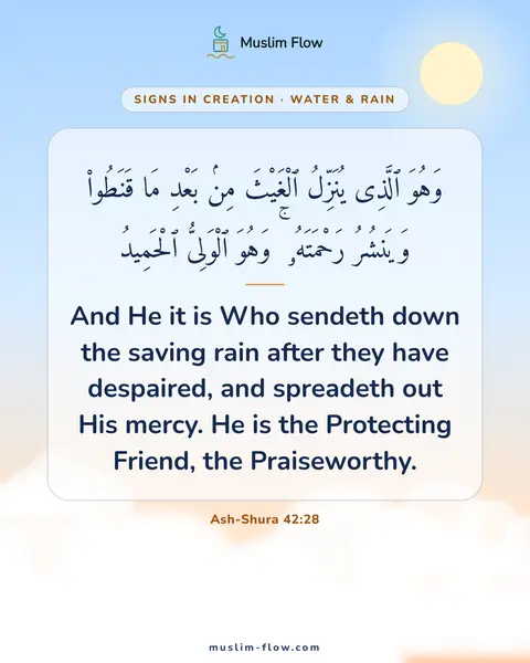 Ash-Shura 42:28: And He it is Who sendeth down the saving rain after they have despaired, and spreadeth out His…
