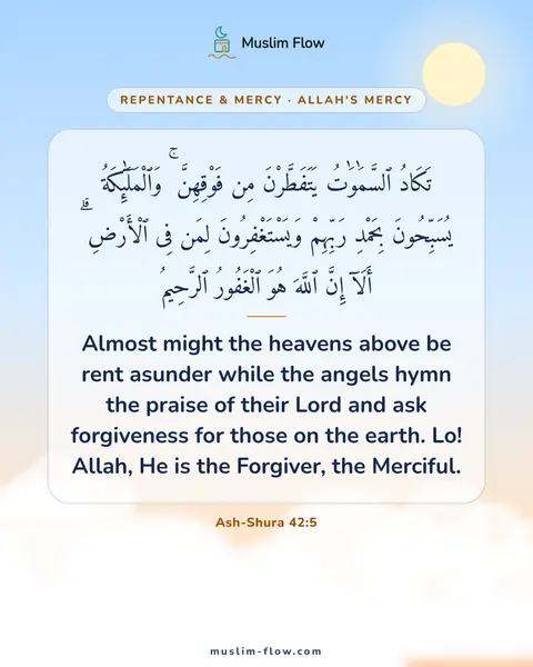 Ash-Shura 42:5: Almost might the heavens above be rent asunder while the angels hymn the praise of their Lord and…