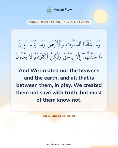 Ad-Dukhaan 44:38-39: And We created not the heavens and the earth, and all that is between them, in play. We created…