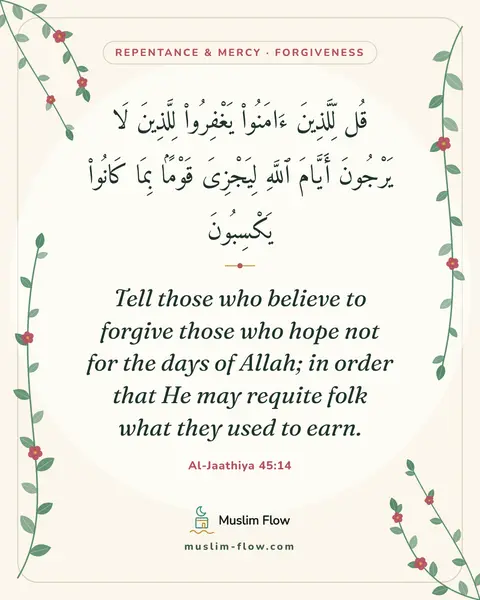 Al-Jaathiya 45:14: Tell those who believe to forgive those who hope not for the days of Allah; in order that He may…
