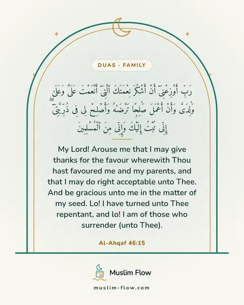 Al-Ahqaf 46:15: My Lord! Arouse me that I may give thanks for the favour wherewith Thou hast favoured me and my…