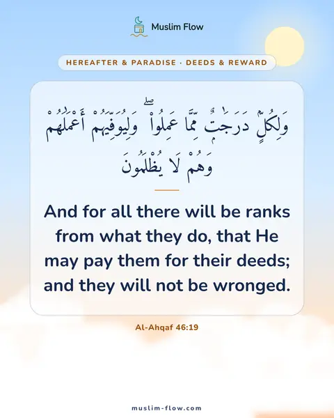 Al-Ahqaf 46:19: And for all there will be ranks from what they do, that He may pay them for their deeds; and they…