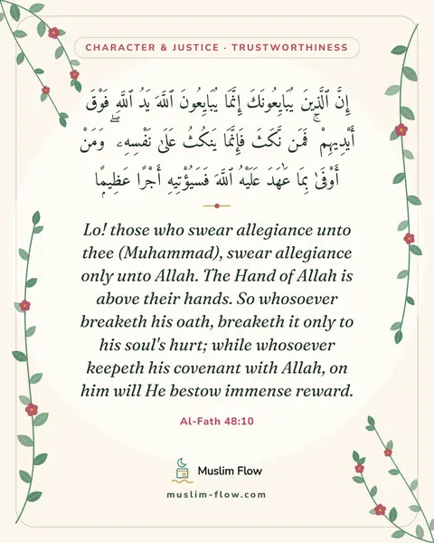 Al-Fath 48:10: Lo! those who swear allegiance unto thee (Muhammad), swear allegiance only unto Allah. The Hand of…