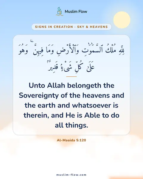 Al-Maaida 5:120: Unto Allah belongeth the Sovereignty of the heavens and the earth and whatsoever is therein, and He…