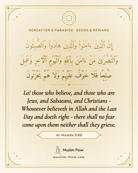 Al-Maaida 5:69: Lo! those who believe, and those who are Jews, and Sabaeans, and Christians - Whosoever believeth…