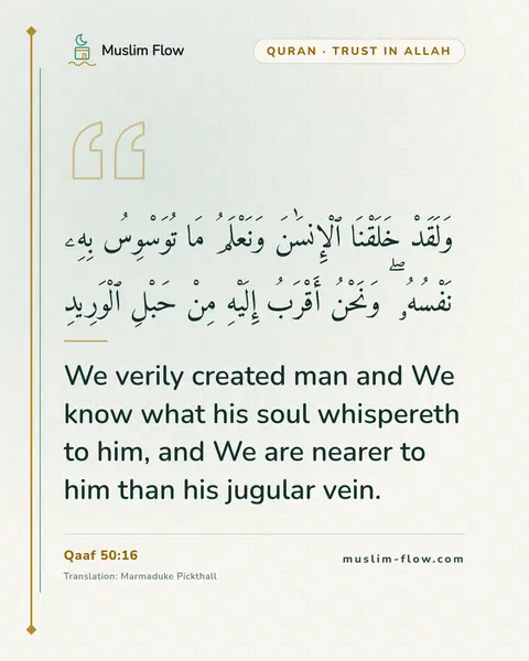 Qaaf 50:16: We verily created man and We know what his soul whispereth to him, and We are nearer to him than…