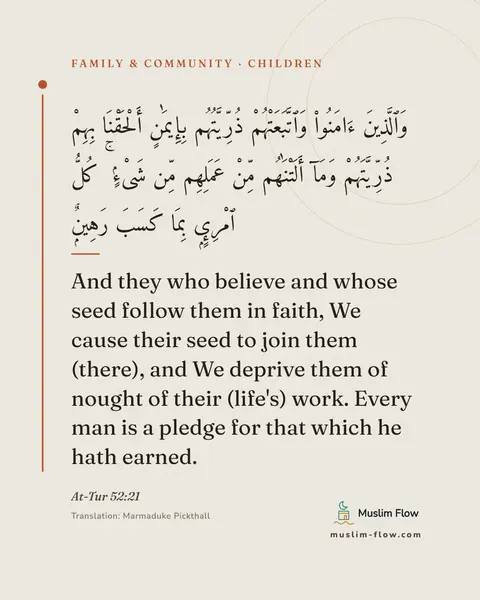 At-Tur 52:21: And they who believe and whose seed follow them in faith, We cause their seed to join them (there)…