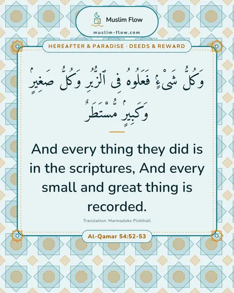 Al-Qamar 54:52-53: And every thing they did is in the scriptures, And every small and great thing is recorded.