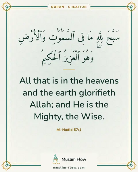 Al-Hadid 57:1: All that is in the heavens and the earth glorifieth Allah; and He is the Mighty, the Wise.