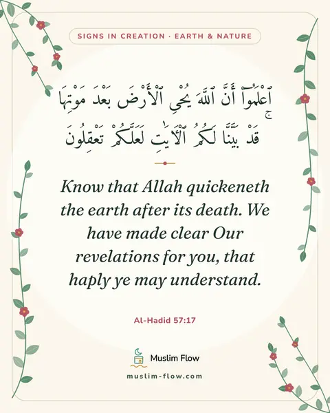 Al-Hadid 57:17: Know that Allah quickeneth the earth after its death. We have made clear Our revelations for you…