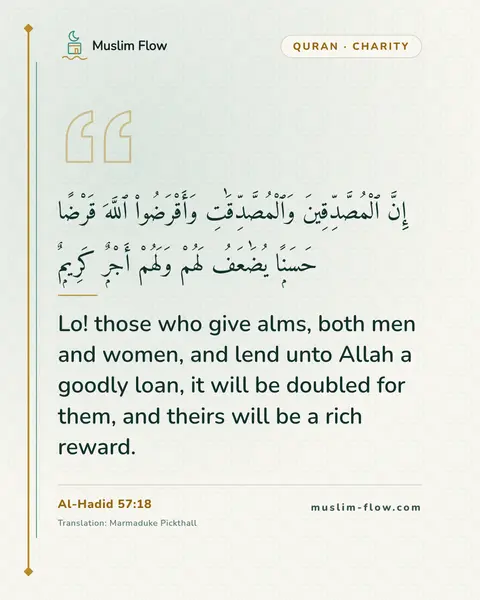 Al-Hadid 57:18: Lo! those who give alms, both men and women, and lend unto Allah a goodly loan, it will be doubled…