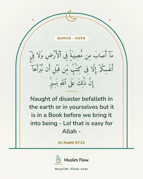 Al-Hadid 57:22: Naught of disaster befalleth in the earth or in yourselves but it is in a Book before we bring it…