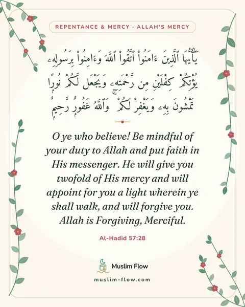 Al-Hadid 57:28: O ye who believe! Be mindful of your duty to Allah and put faith in His messenger. He will give you…