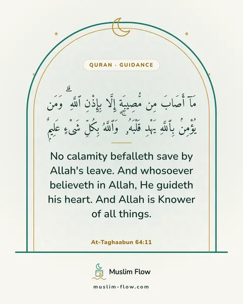 At-Taghaabun 64:11: No calamity befalleth save by Allah's leave. And whosoever believeth in Allah, He guideth his…