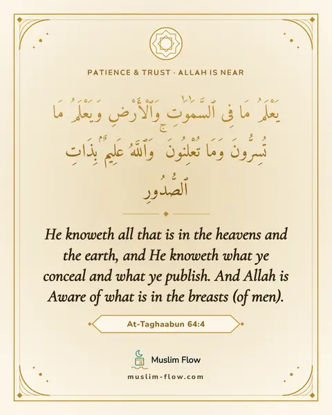 At-Taghaabun 64:4: He knoweth all that is in the heavens and the earth, and He knoweth what ye conceal and what ye…