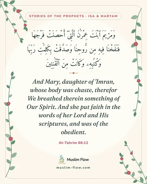 At-Tahrim 66:12: And Mary, daughter of 'Imran, whose body was chaste, therefor We breathed therein something of Our…