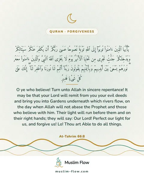 At-Tahrim 66:8: O ye who believe! Turn unto Allah in sincere repentance! It may be that your Lord will remit from…