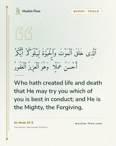 Al-Mulk 67:2: Who hath created life and death that He may try you which of you is best in conduct; and He is the…