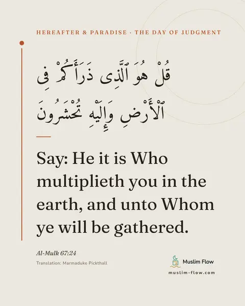Al-Mulk 67:24: Say: He it is Who multiplieth you in the earth, and unto Whom ye will be gathered.